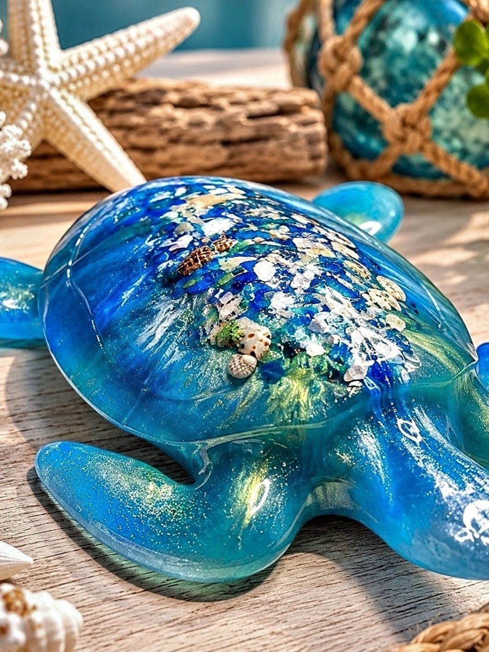 Blue & Green Glass Sea Turtle Decor